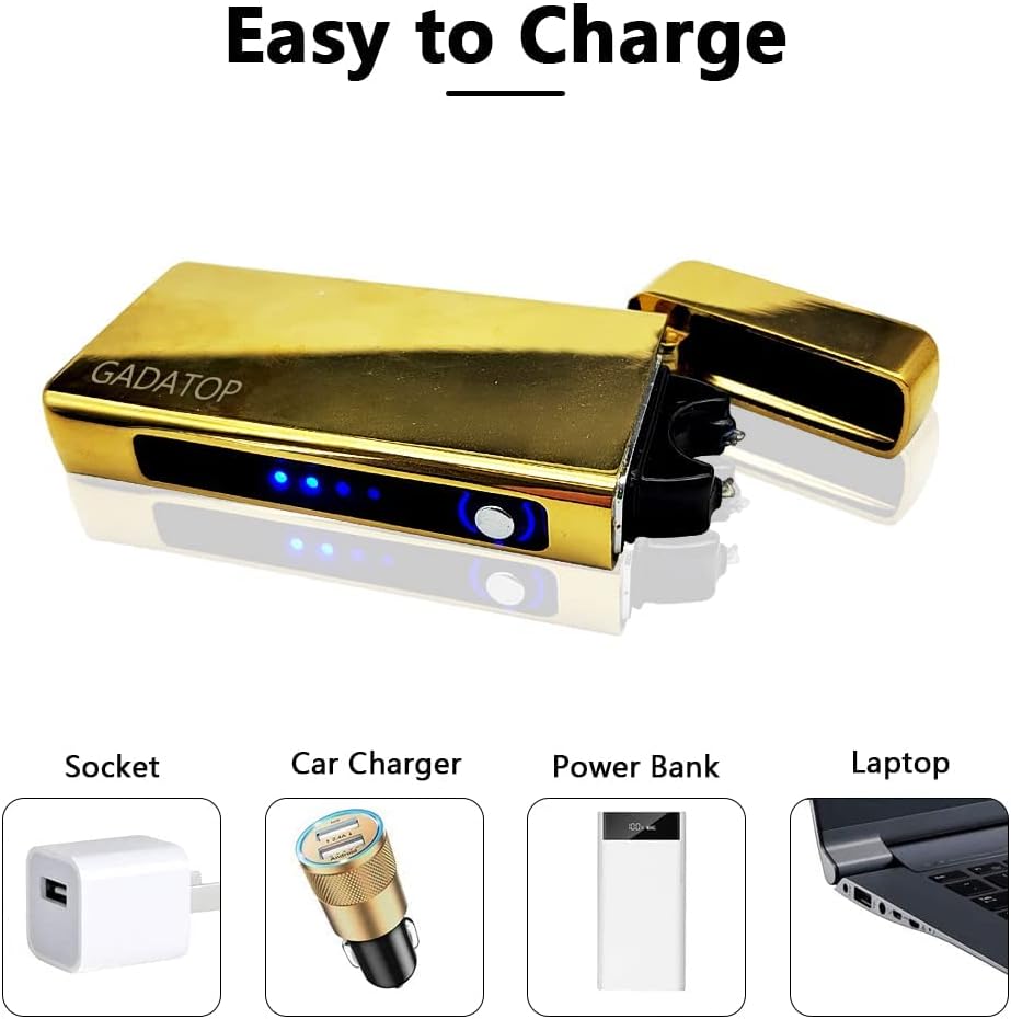 GADATOP Arc Plasma Flame Lighter USB Rechargeable Windproof Electric Lighter for Candle(Gold)