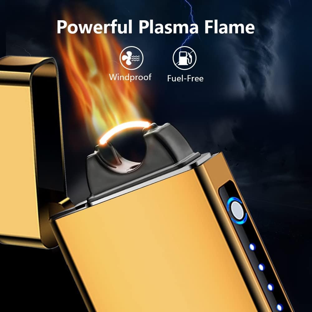 GADATOP Arc Plasma Flame Lighter USB Rechargeable Windproof Electric Lighter for Candle(Gold)