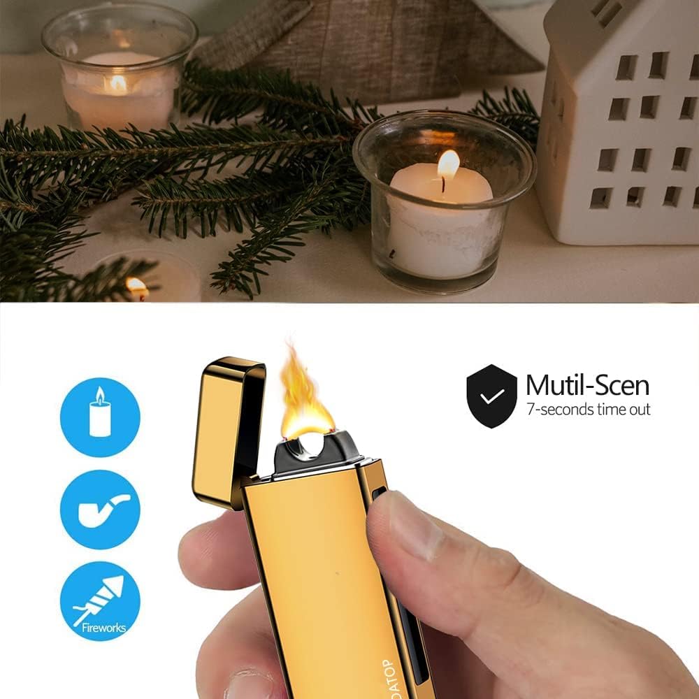 GADATOP Arc Plasma Flame Lighter USB Rechargeable Windproof Electric Lighter for Candle(Gold)