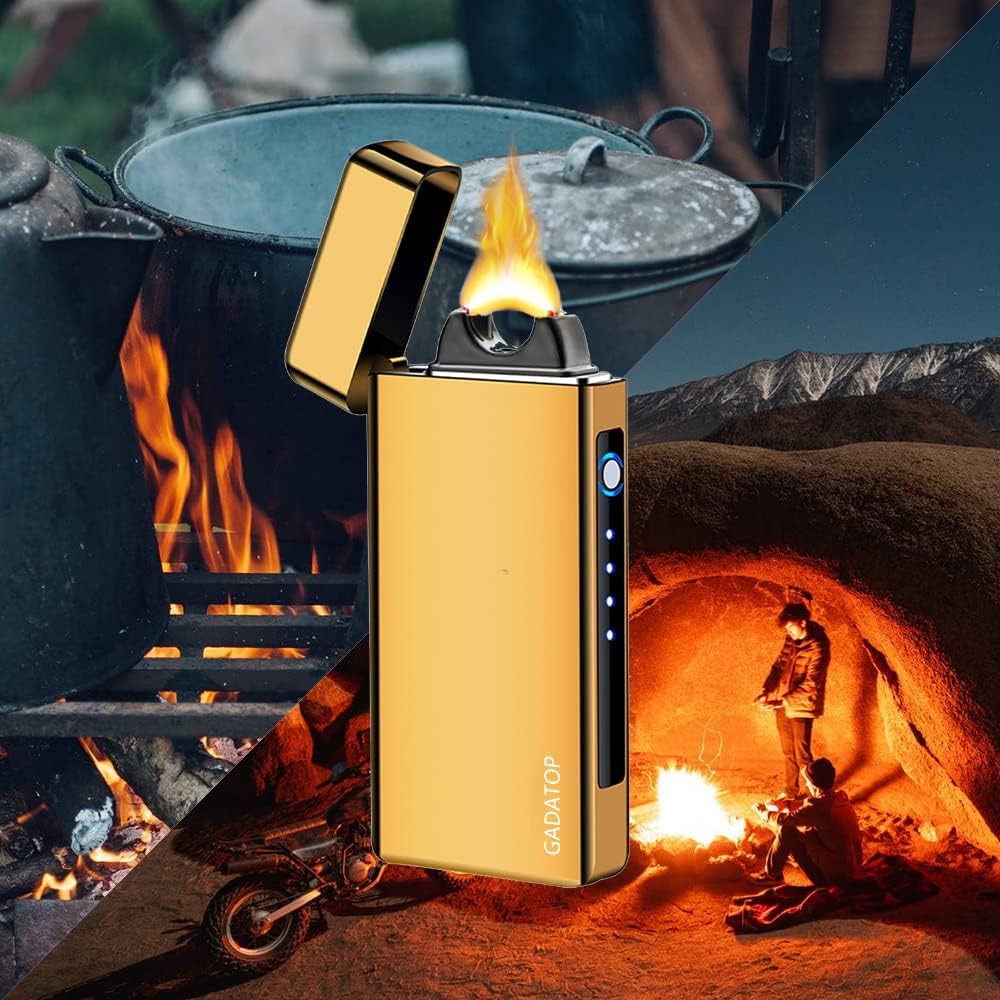 GADATOP Arc Plasma Flame Lighter USB Rechargeable Windproof Electric Lighter for Candle(Gold)