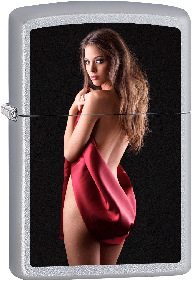 Zippo Lighter: Cover Me Up - Satin Chrome *Sexy Pin-up Girl* 75792